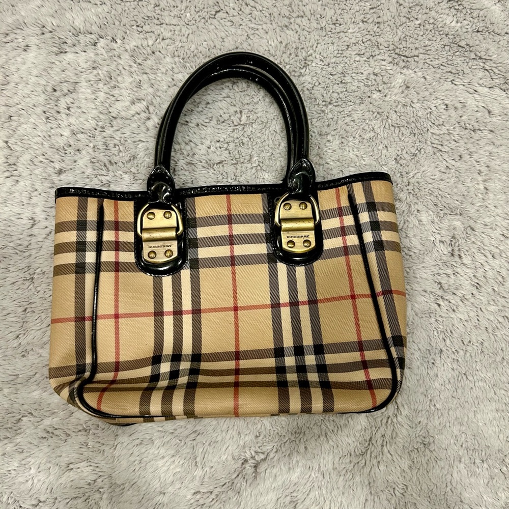 Burberry Beige and Black Check Tote